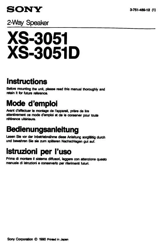 Mode d'emploi SONY XS-3051