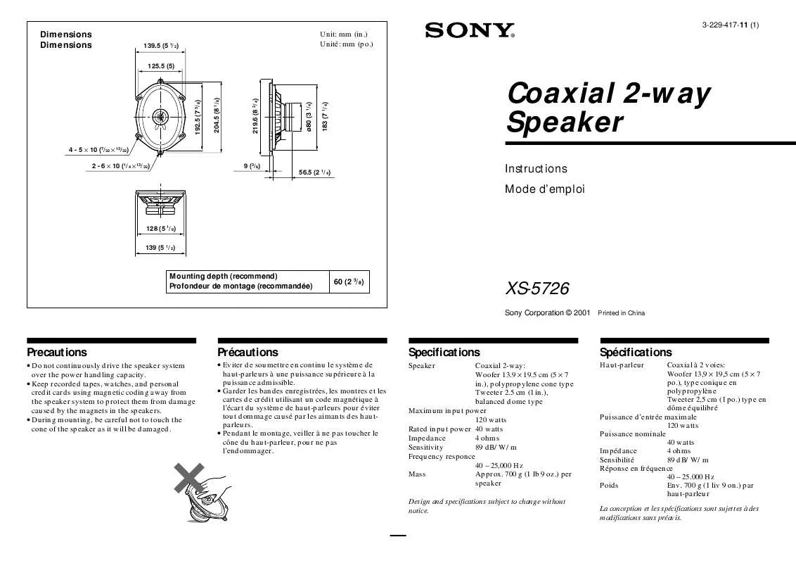 Mode d'emploi SONY XS-5726