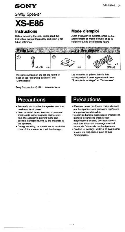 Mode d'emploi SONY XS-E85