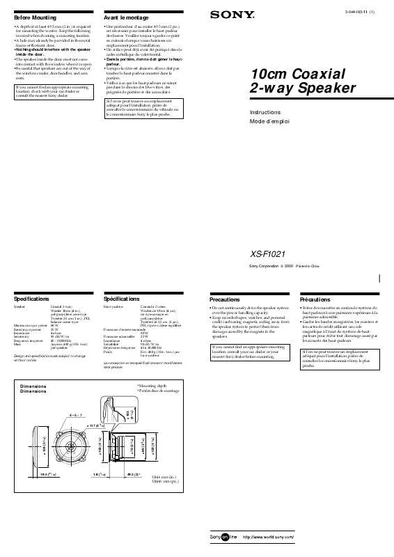 Mode d'emploi SONY XS-F1021