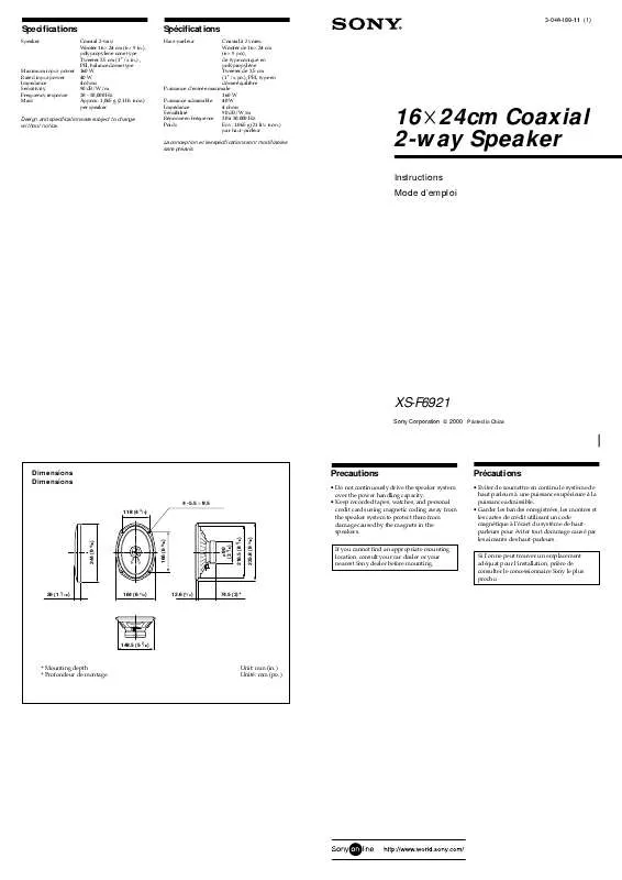 Mode d'emploi SONY XS-F6921