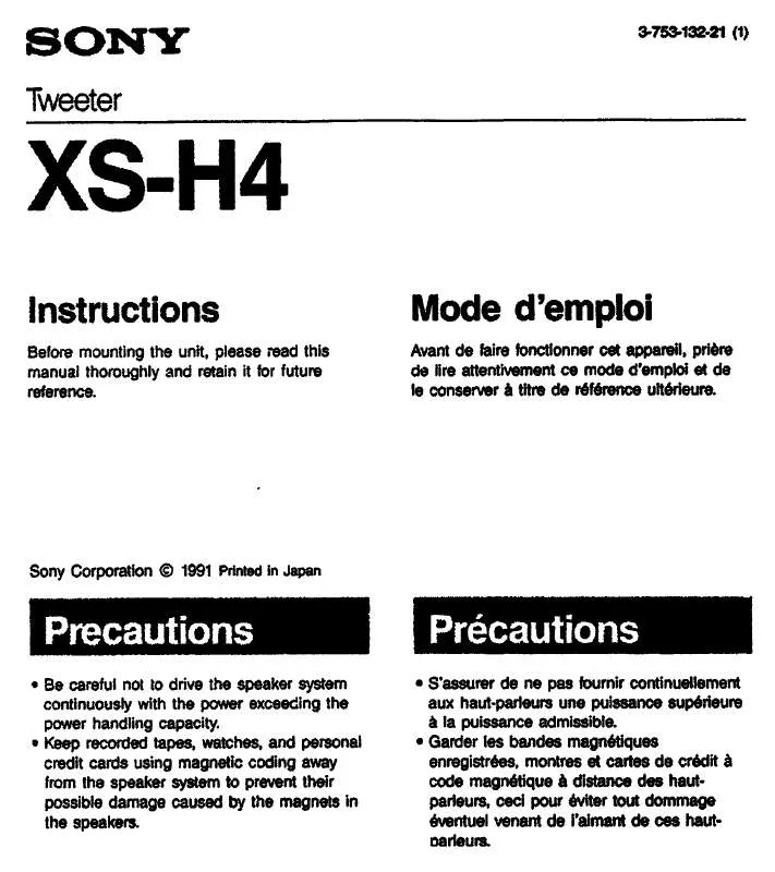 Mode d'emploi SONY XS-H4