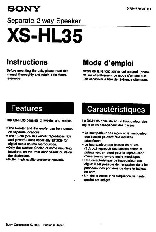 Mode d'emploi SONY XS-HL35