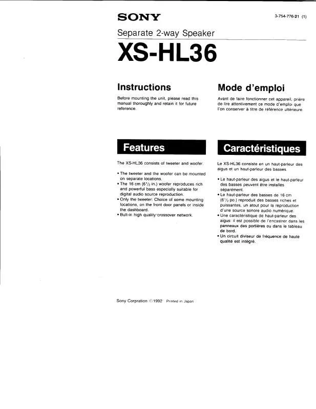 Mode d'emploi SONY XS-HL36