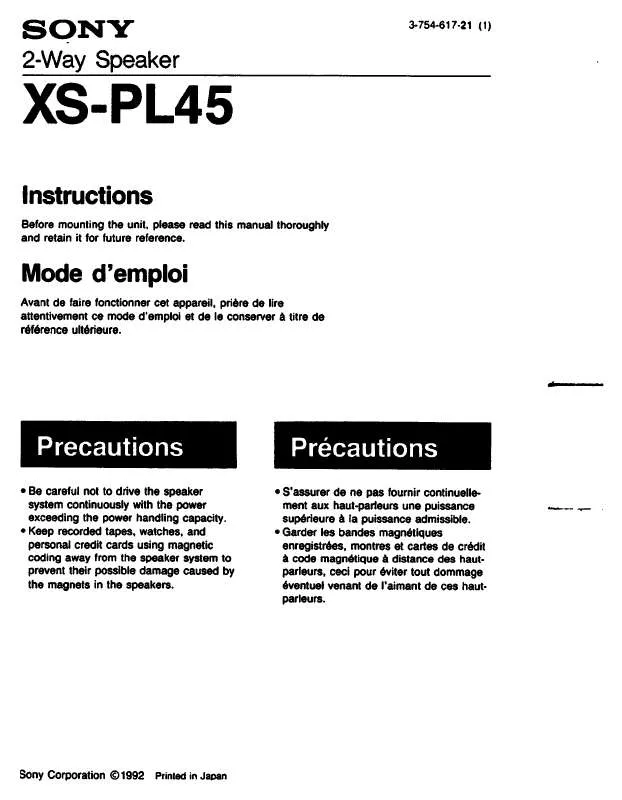 Mode d'emploi SONY XS-PL45