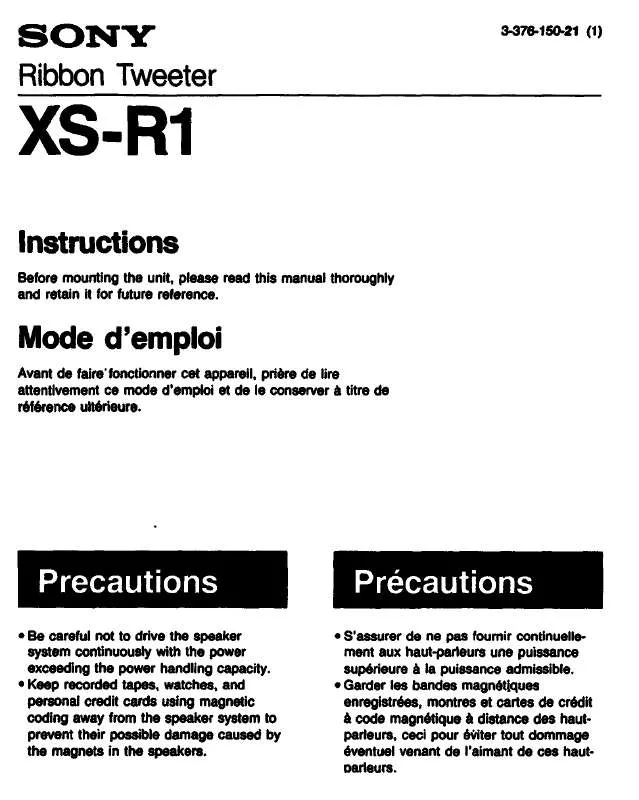 Mode d'emploi SONY XS-R1