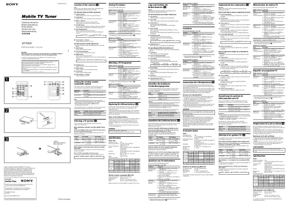 Mode d'emploi SONY XT-P50V