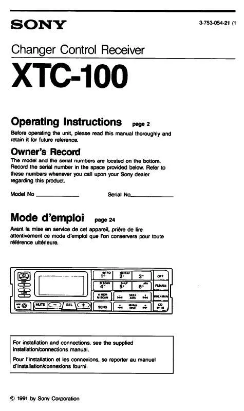 Mode d'emploi SONY XT-C100