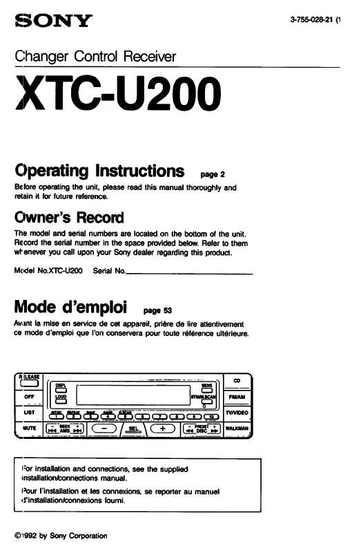 Mode d'emploi SONY XT-CU200