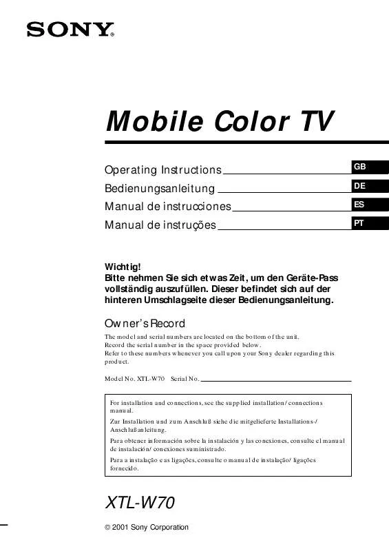 Mode d'emploi SONY XTL-W70