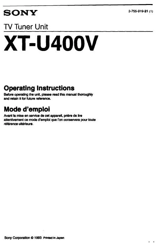 Mode d'emploi SONY XT-U400V