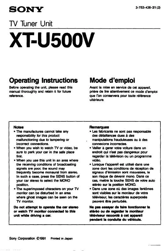 Mode d'emploi SONY XT-U500V