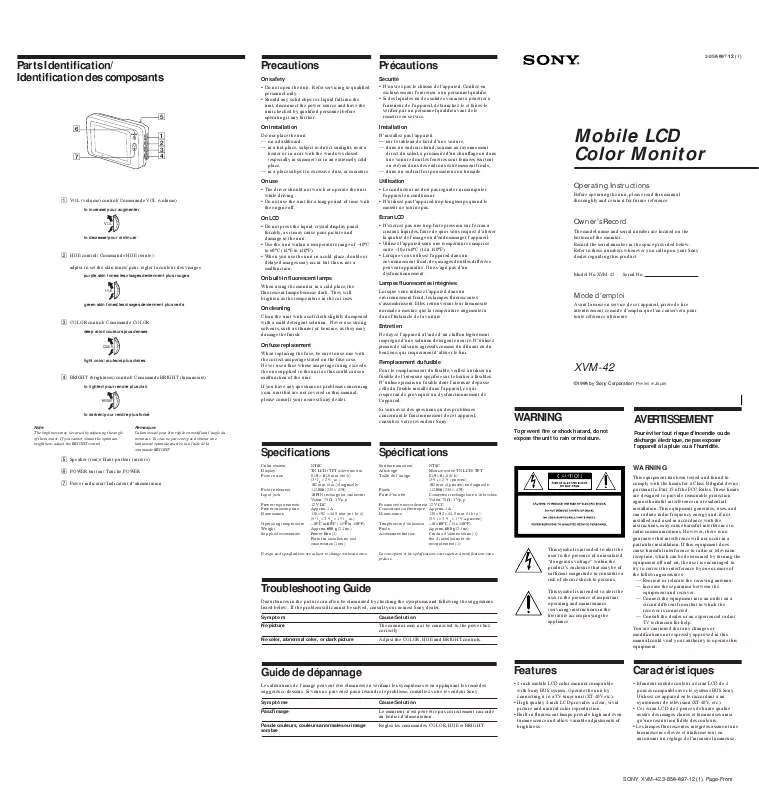 Mode d'emploi SONY XVM-42