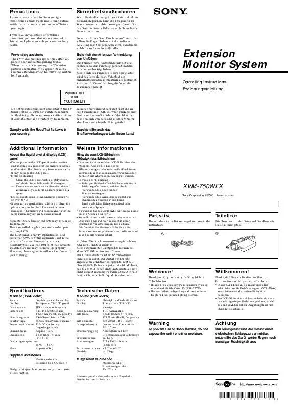 Mode d'emploi SONY XVM-750WEX