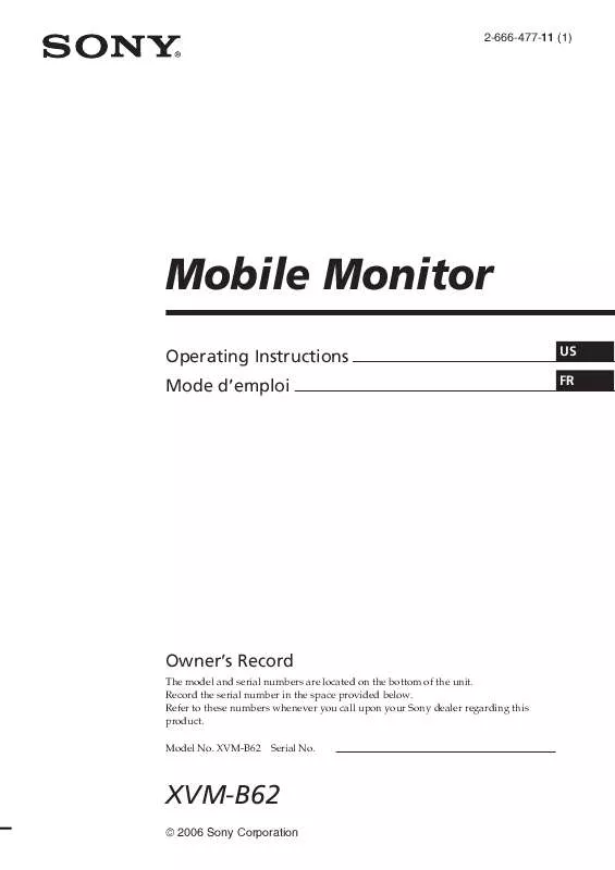 Mode d'emploi SONY XVM-B62