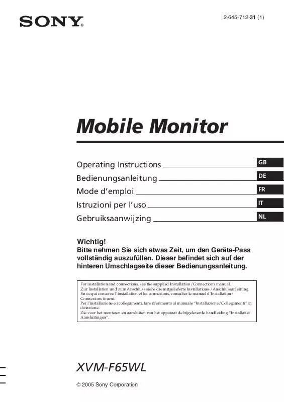 Mode d'emploi SONY XVM-F65WL