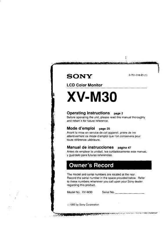 Mode d'emploi SONY XV-M30