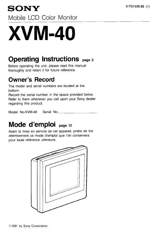 Mode d'emploi SONY XVM-40