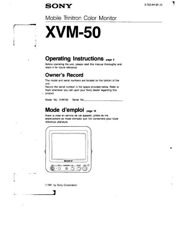 Mode d'emploi SONY XVM-50