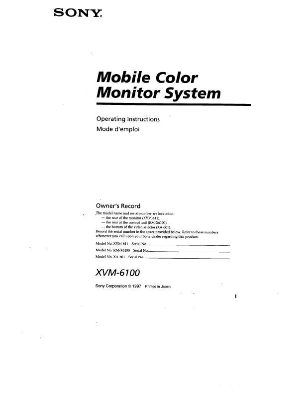 Mode d'emploi SONY XVM-6100