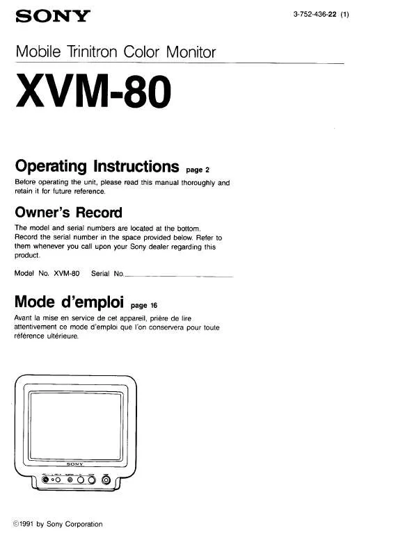 Mode d'emploi SONY XVM-80