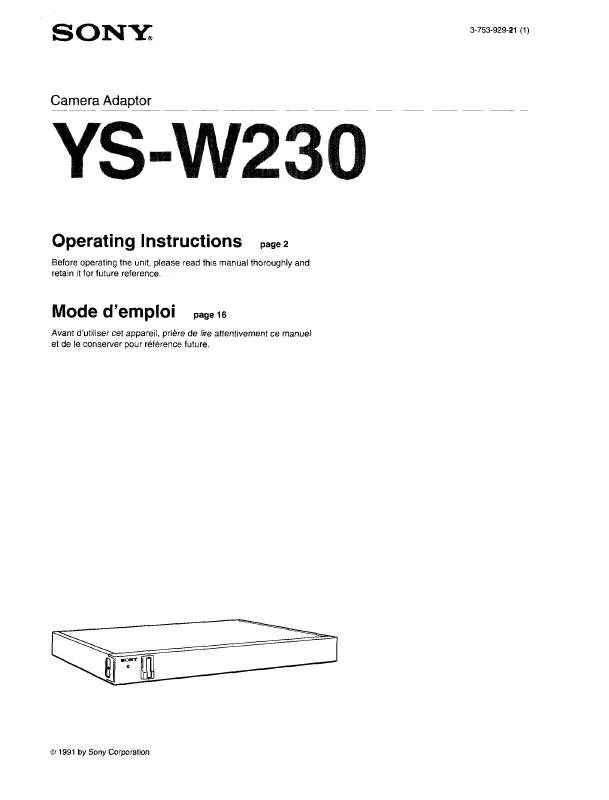 Mode d'emploi SONY YSW230