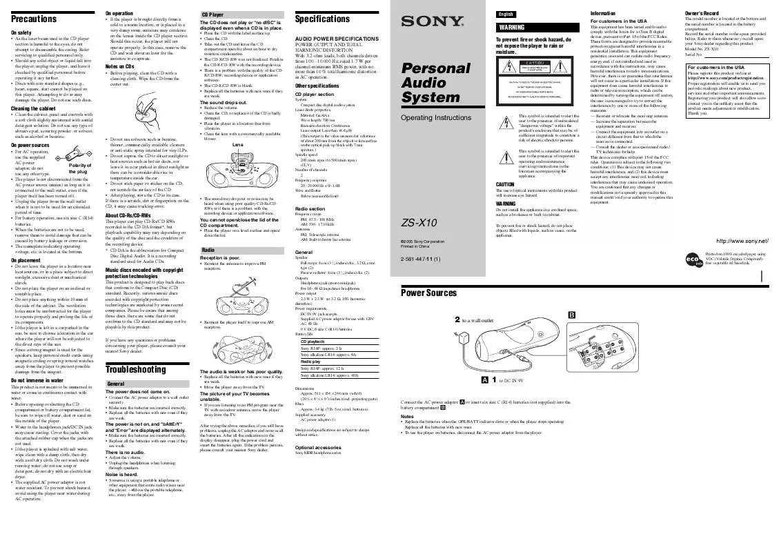 Mode d'emploi SONY ZS-X10