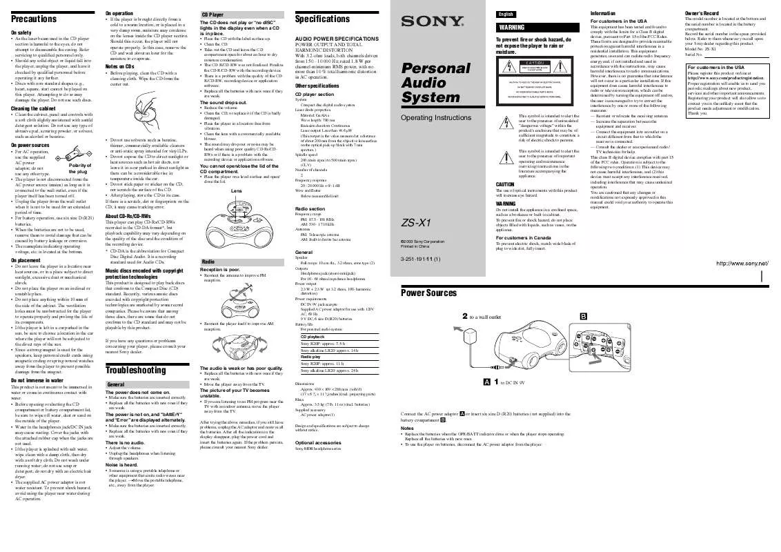 Mode d'emploi SONY ZS-X1