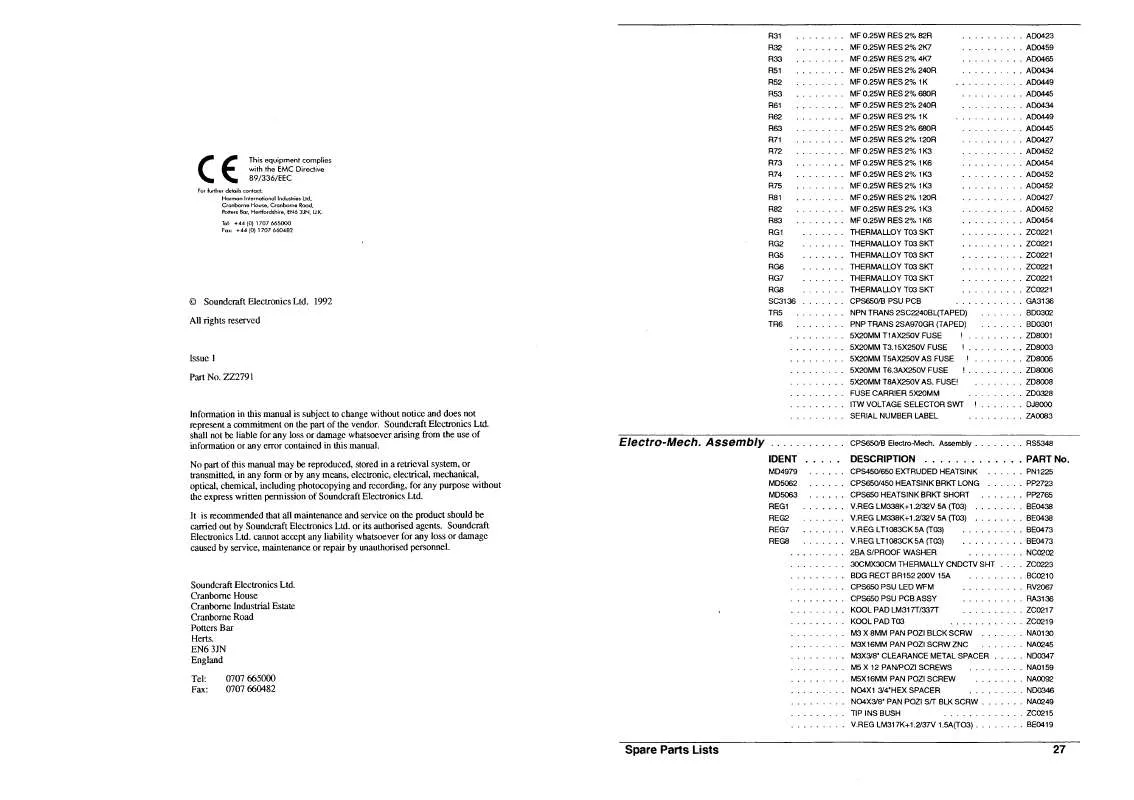 Mode d'emploi SOUNDCRAFT CPS650