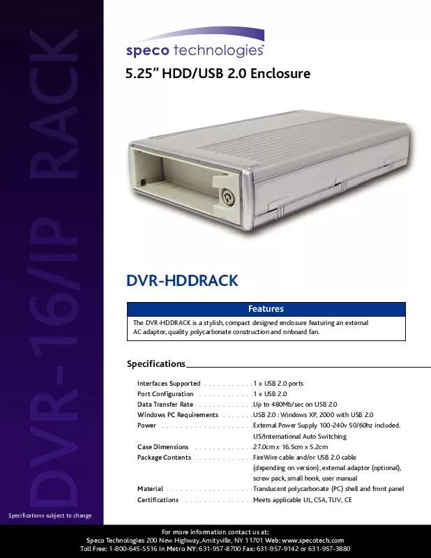 Mode d'emploi SPECO DVR-16IP