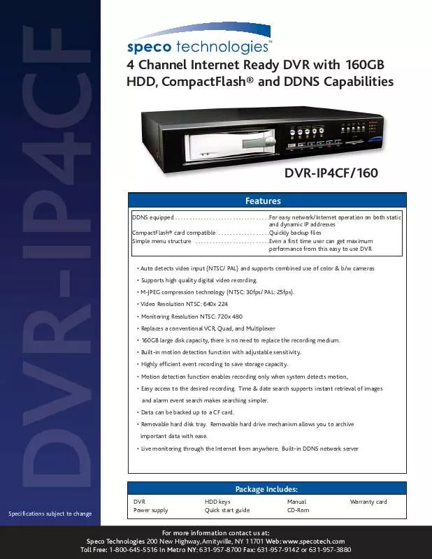 Mode d'emploi SPECO DVR-IP4CF-160