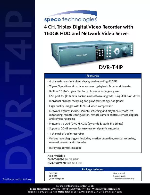 Mode d'emploi SPECO DVR-T4IP