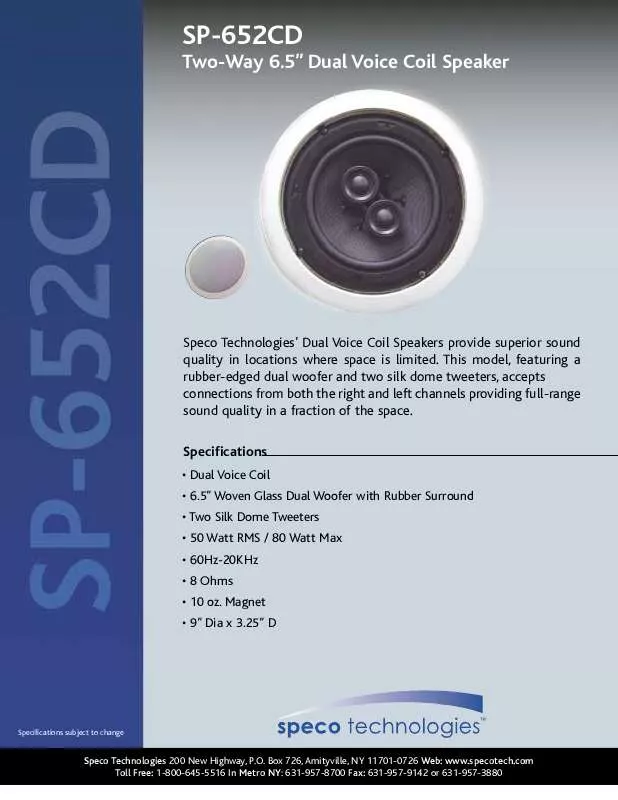 Mode d'emploi SPECO SP-652CD