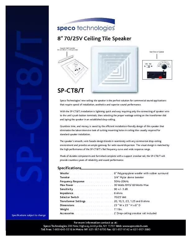 Mode d'emploi SPECO SP-CT8-T