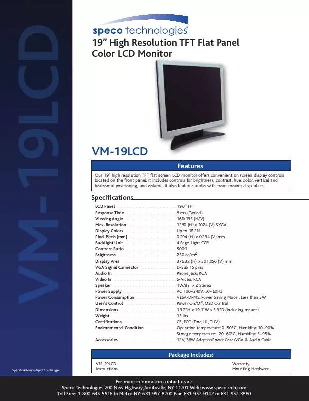 Mode d'emploi SPECO VM-19LCD