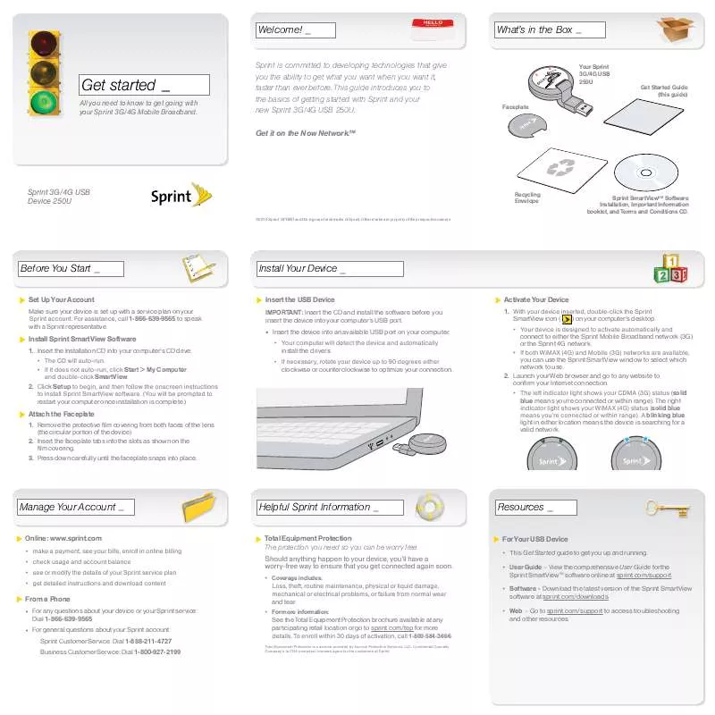 Mode d'emploi SPRINT 3G 4G USB MODEM 250U