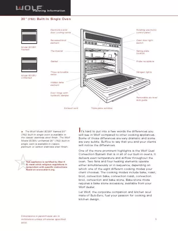 Mode d'emploi SUB-ZERO 30SINGLEOVEN