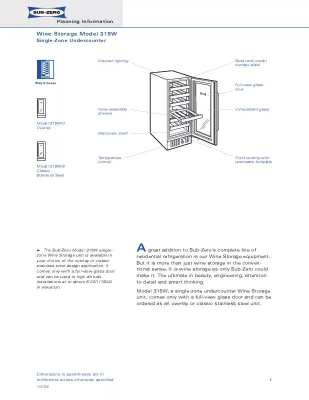 Mode d'emploi SUB-ZERO 315W-PS