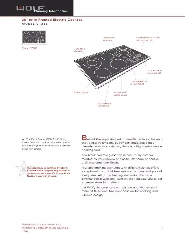 Mode d'emploi SUB-ZERO 36ELECTRICCOOKTOP