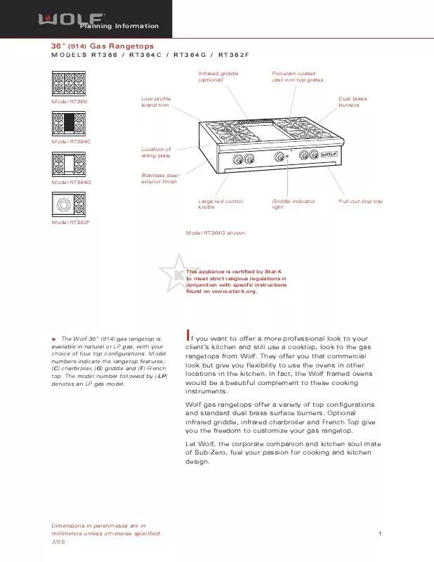 Mode d'emploi SUB-ZERO 36GASRANGETOP