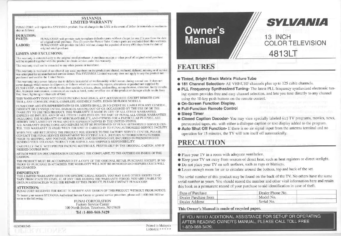 Mode d'emploi SYLVANIA 4813LT