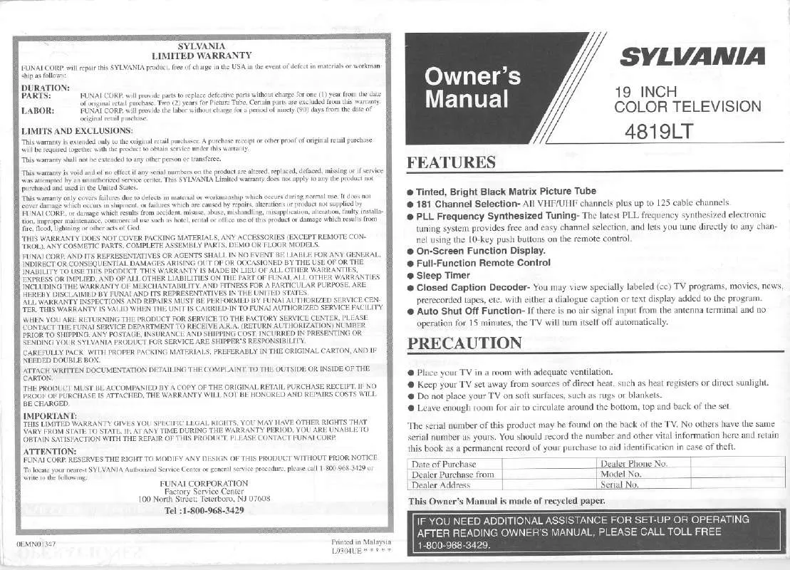 Mode d'emploi SYLVANIA 4819LT