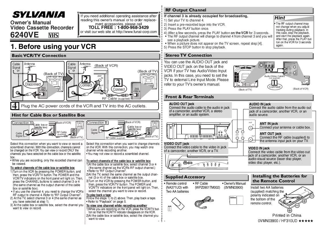 Mode d'emploi SYLVANIA 6240VE