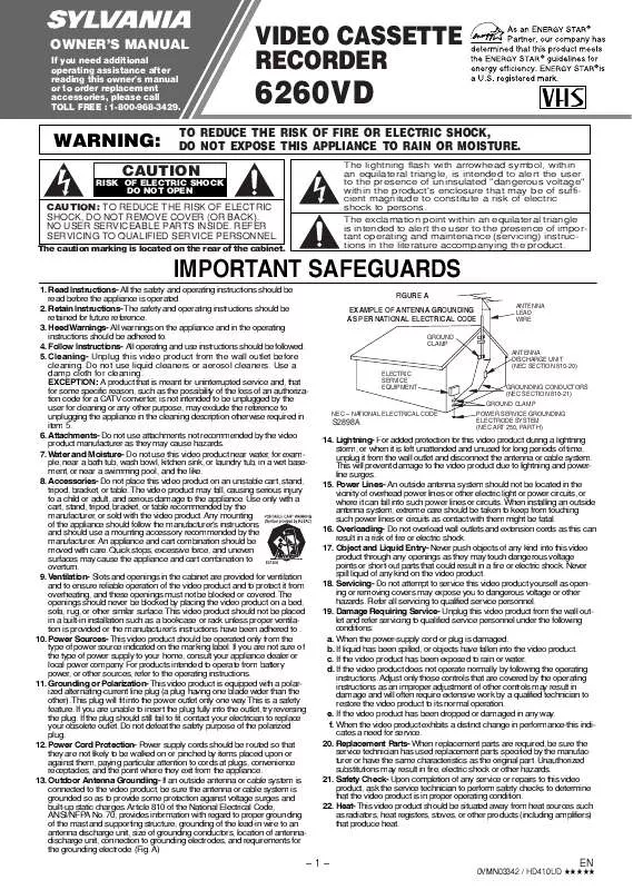 Mode d'emploi SYLVANIA 6260VD