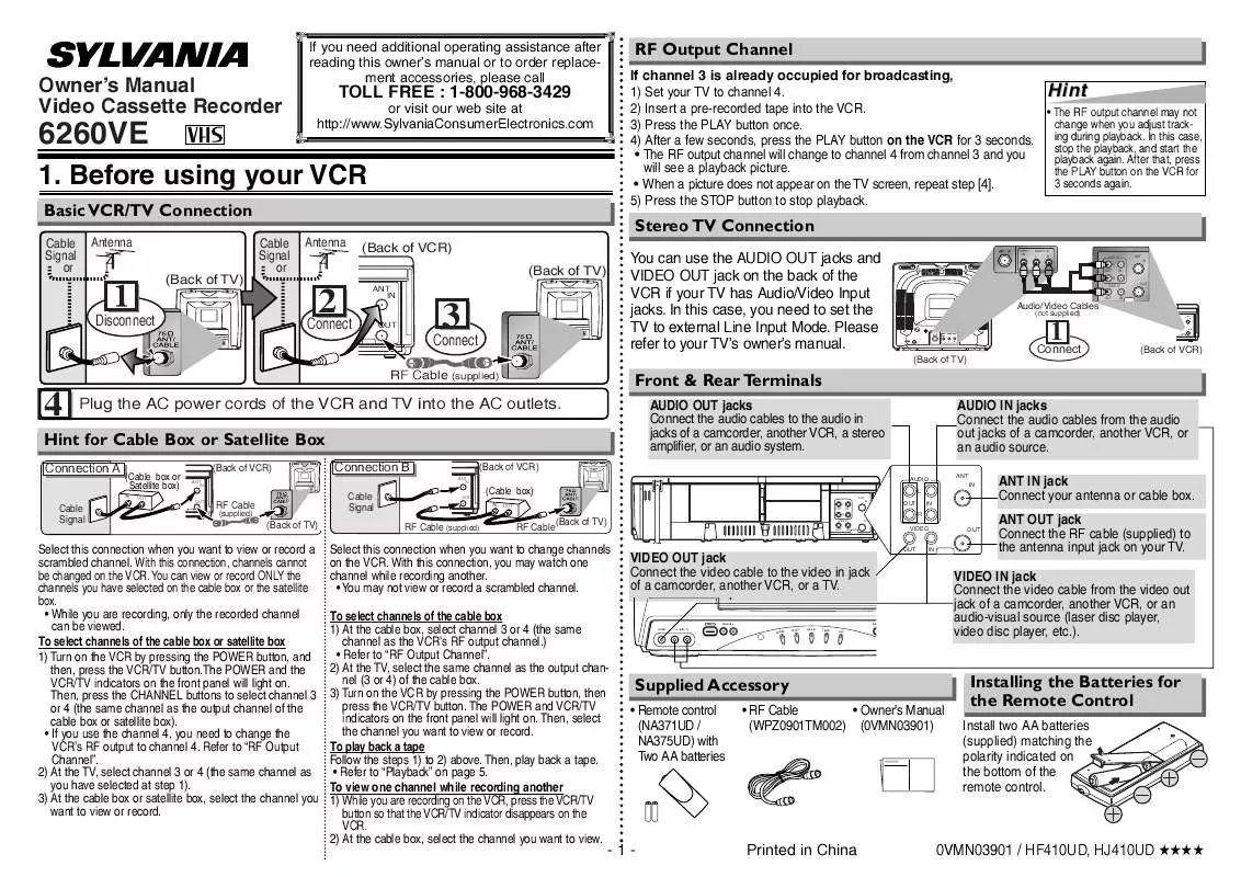 Mode d'emploi SYLVANIA 6260VE