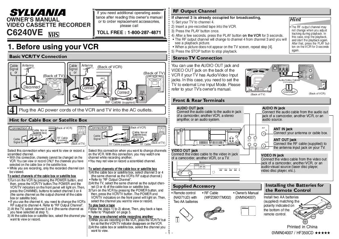 Mode d'emploi SYLVANIA C6240VE