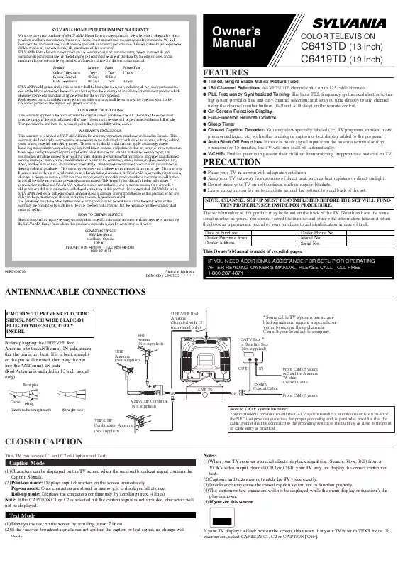 Mode d'emploi SYLVANIA C6419TD