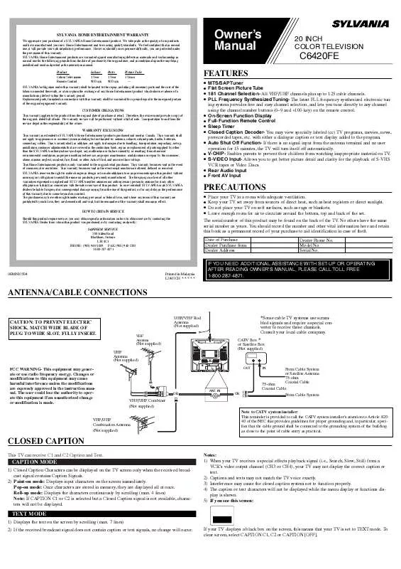 Mode d'emploi SYLVANIA C6420FE