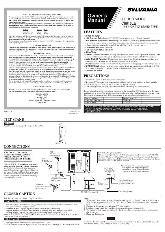 Mode d'emploi SYLVANIA C6615LE