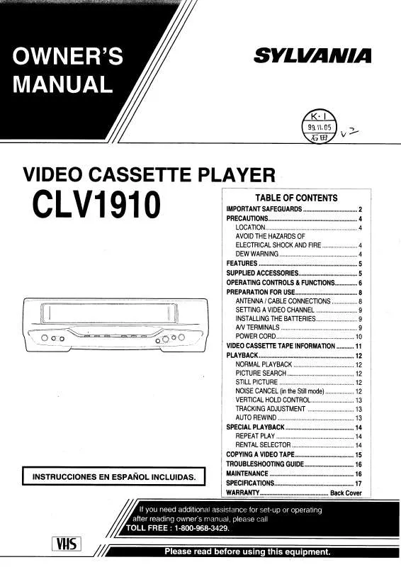 Mode d'emploi SYLVANIA CLV1910